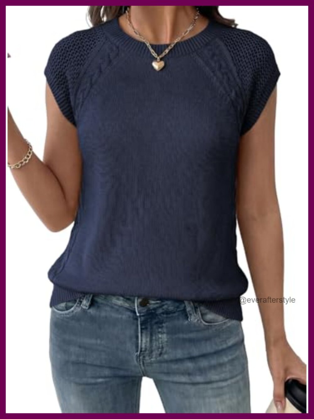 Cable Knit Crewneck Sweater Vest Sleeveless Knit Layering Top